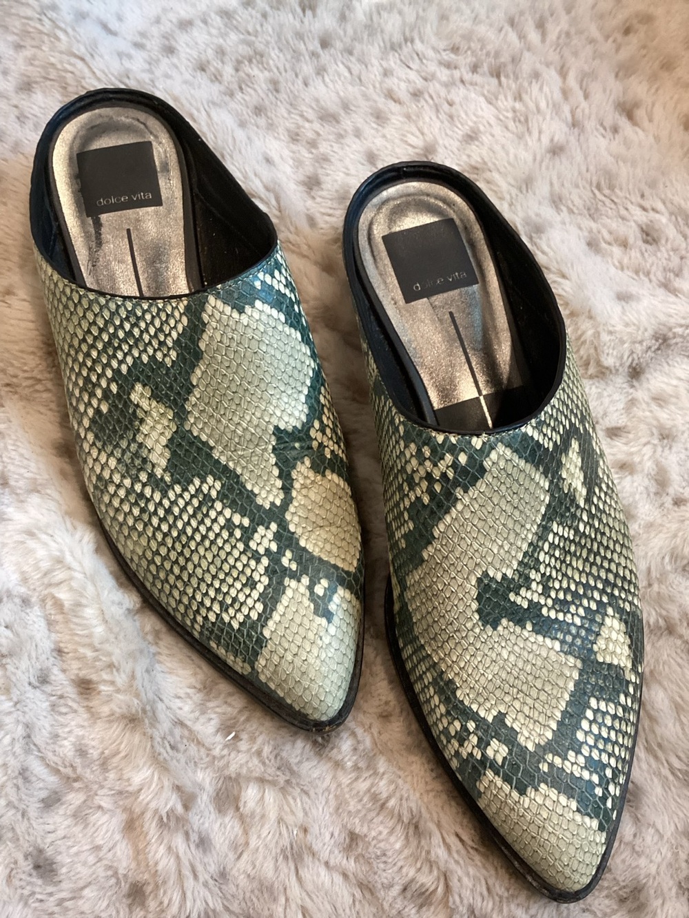 Dolce  Snake-Print Pointed tipped Mules size 7.5